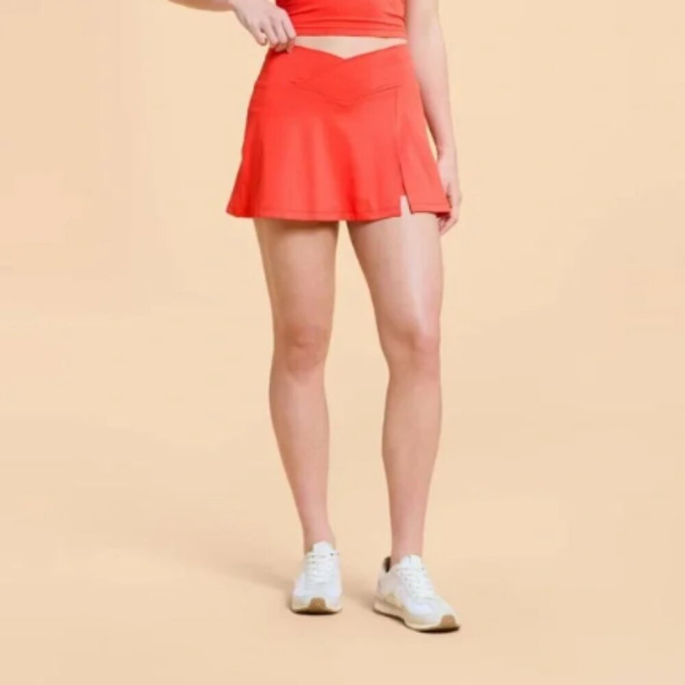 Blogilates Criss Cross Slit High-Rise Skort Coral Red/Spicy Orange Size L